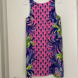 Lilly pulitzer shift dress pink with navy blue toucans size medium (c1)